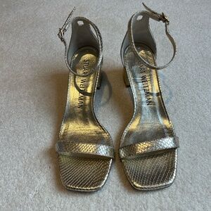 Stuart Weitzman Platino Simplecurve 50 Sandal - Size 9B